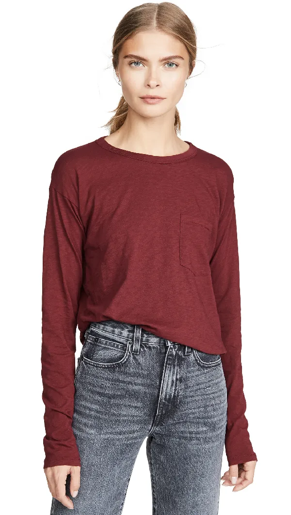 Rag & Bone - The Cropped Longsleeve Tee in Black Cherry