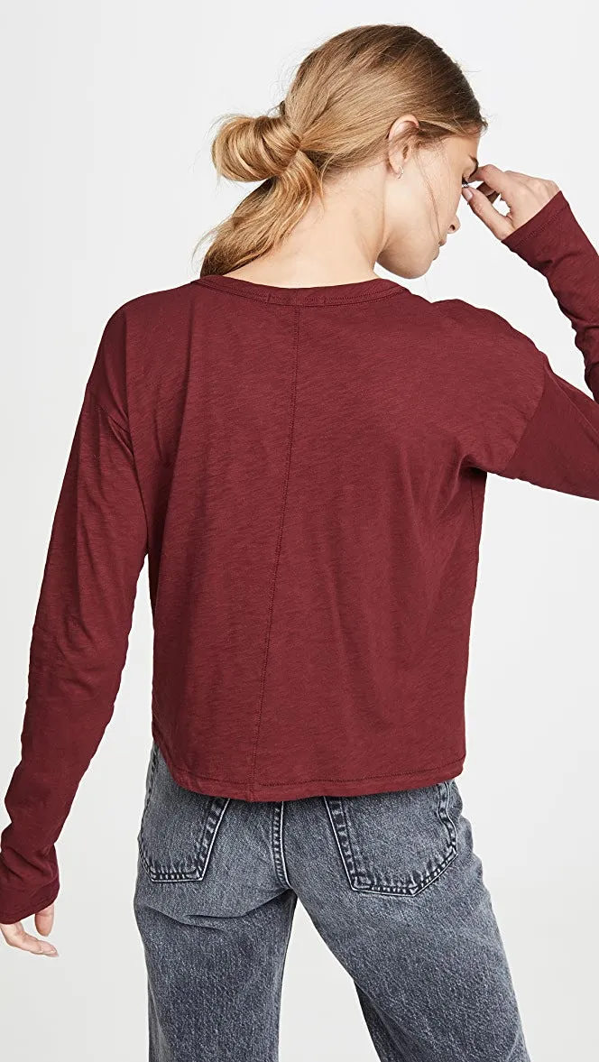 Rag & Bone - The Cropped Longsleeve Tee in Black Cherry