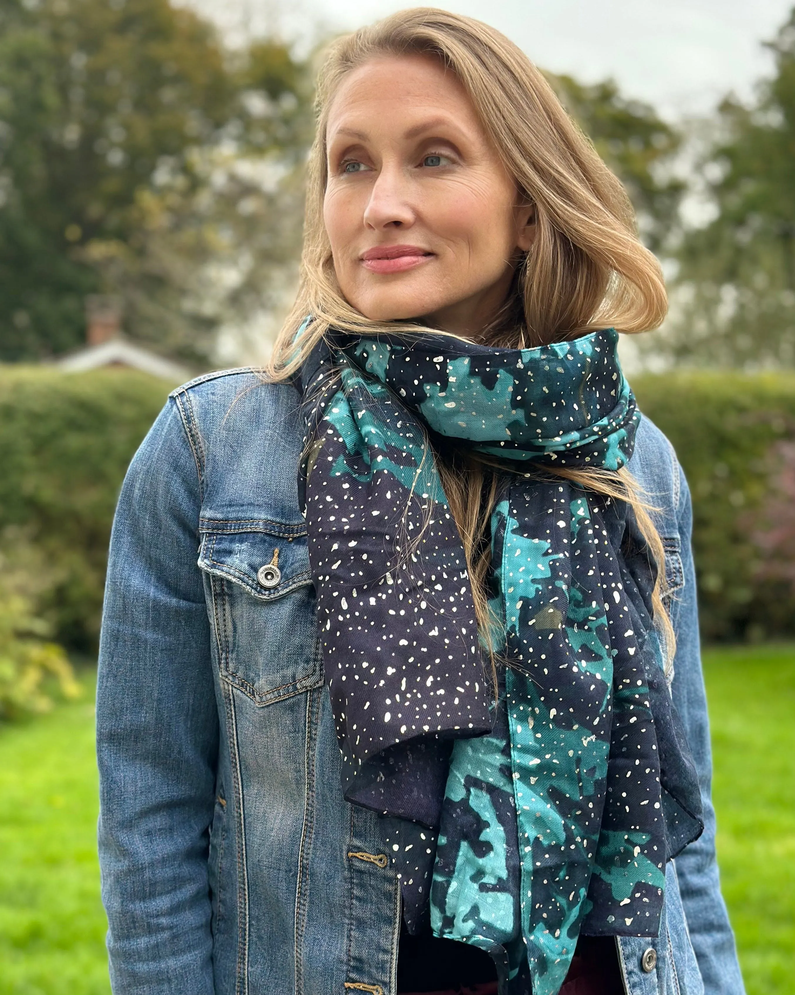 Recycled Repreve Scarf - Abstract Navy Floral Foil Print