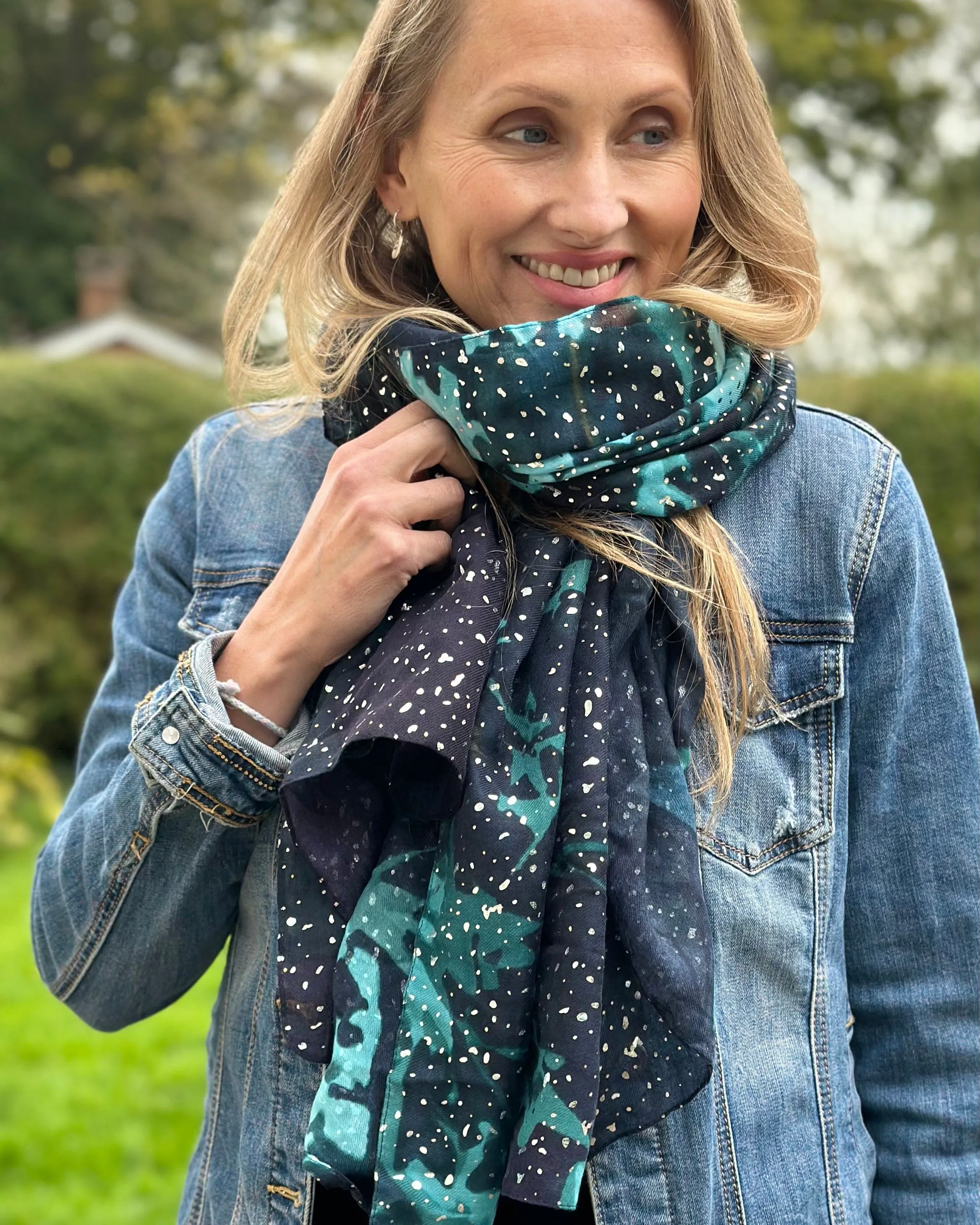 Recycled Repreve Scarf - Abstract Navy Floral Foil Print