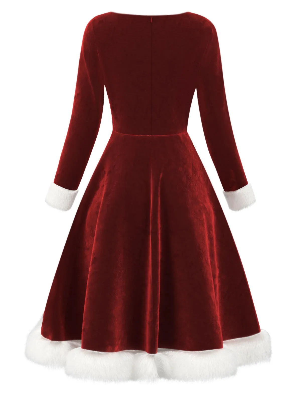 Red 1950s Velvet Plush & Plaid Patchwork Dress