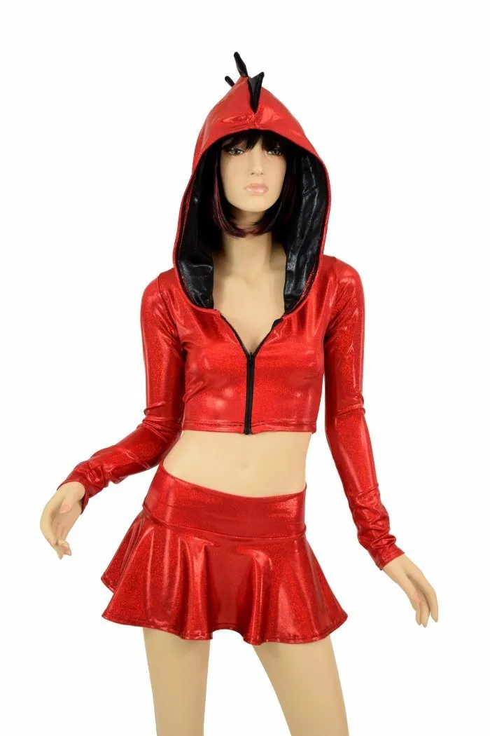 Red & Black Dragon Hoodie Skirt Set