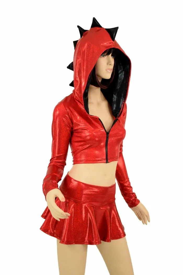 Red & Black Dragon Hoodie Skirt Set