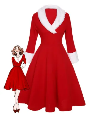 Red & White 1950s Christmas Lapel Dress