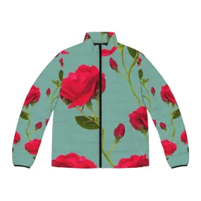 Red Flowers and blue - Men's Puffer Jacket