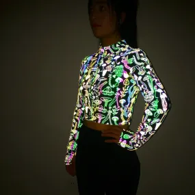 Reflective Print Long Sleeve Cropped Jacket