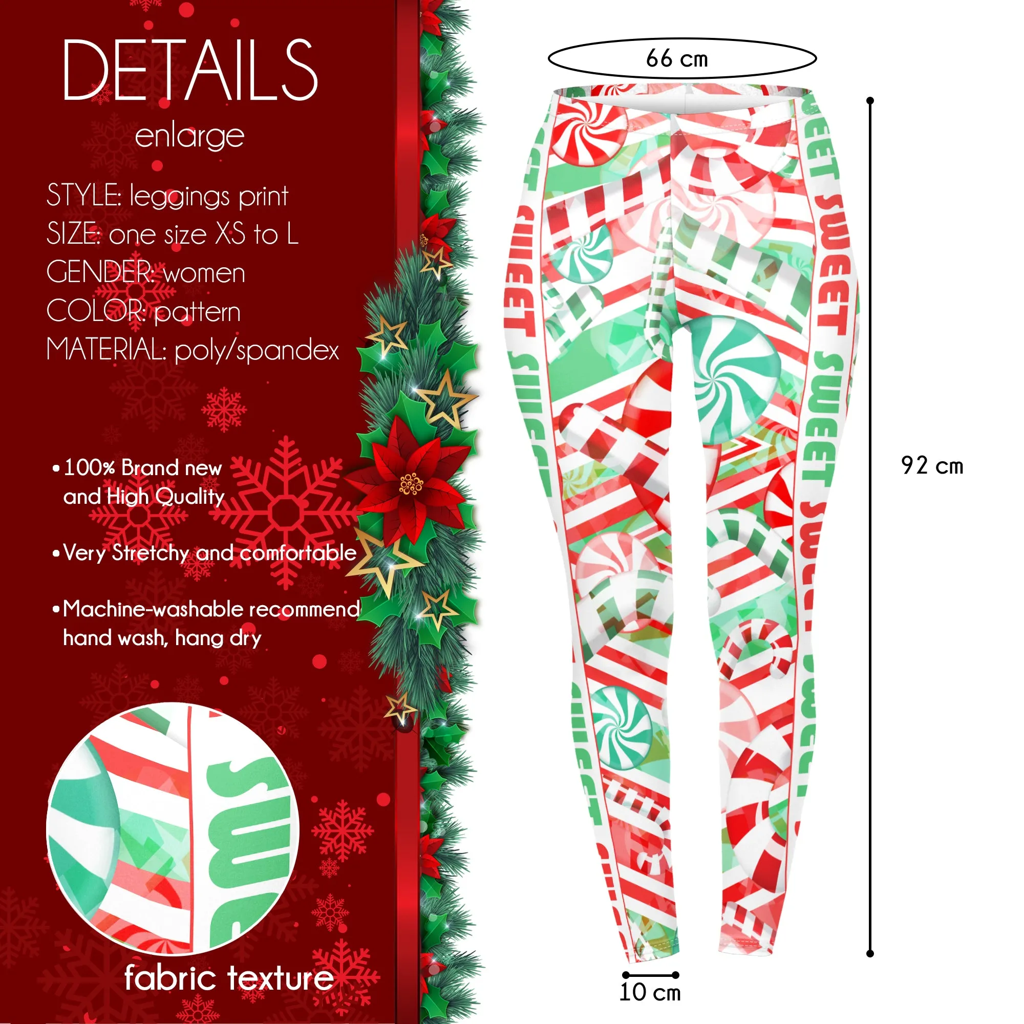 Regular Leggings (8-14 UK Size) - Crazy Candy Canes