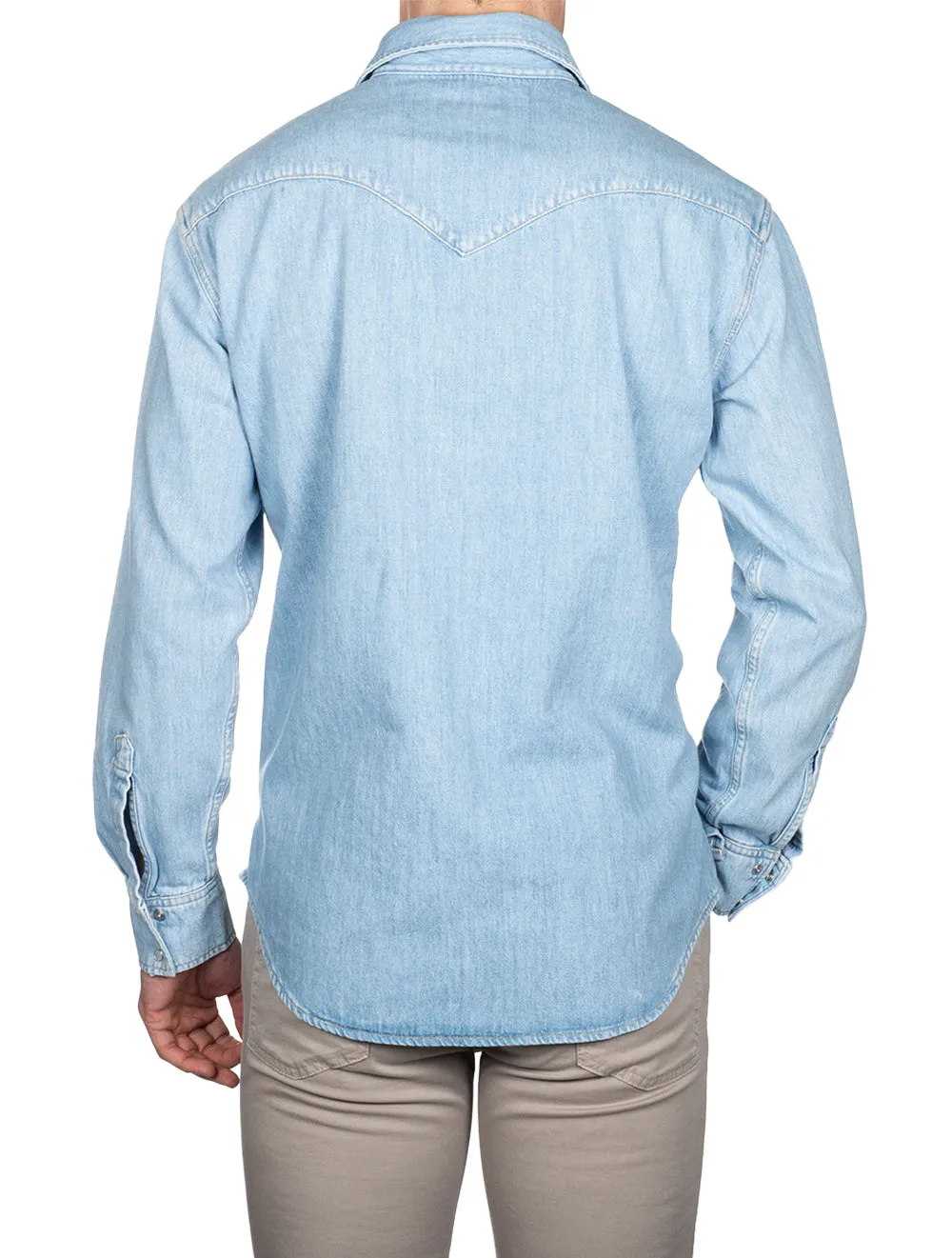 Relaxed Fit Denim Western Town Shirt Light Blue Worn In