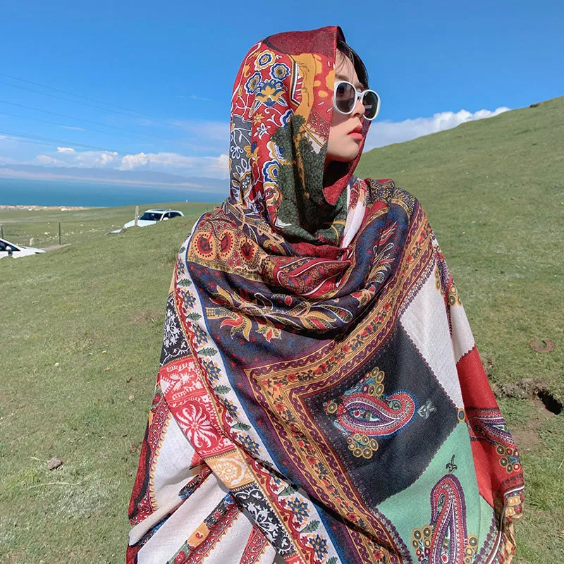 Retro Ethnic Style Scarf Grassland Sunscreen Shawl Women's Summer Thin Scarf Beach Scarf