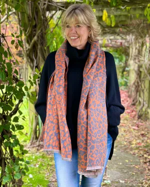 Reversible Leopard Print Scarf - Orange/Grey