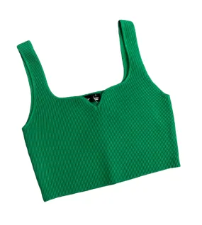 RIB KNIT CROPPED TANK TOP - Green