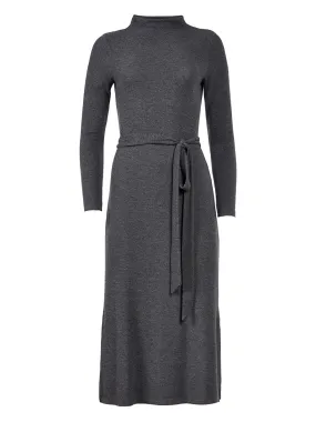 Ribbed Turtleneck Midi Dress in Grey Melange