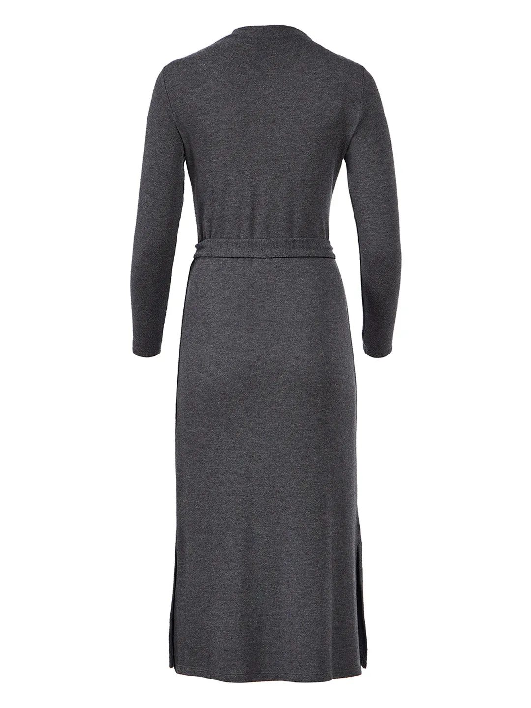 Ribbed Turtleneck Midi Dress in Grey Melange