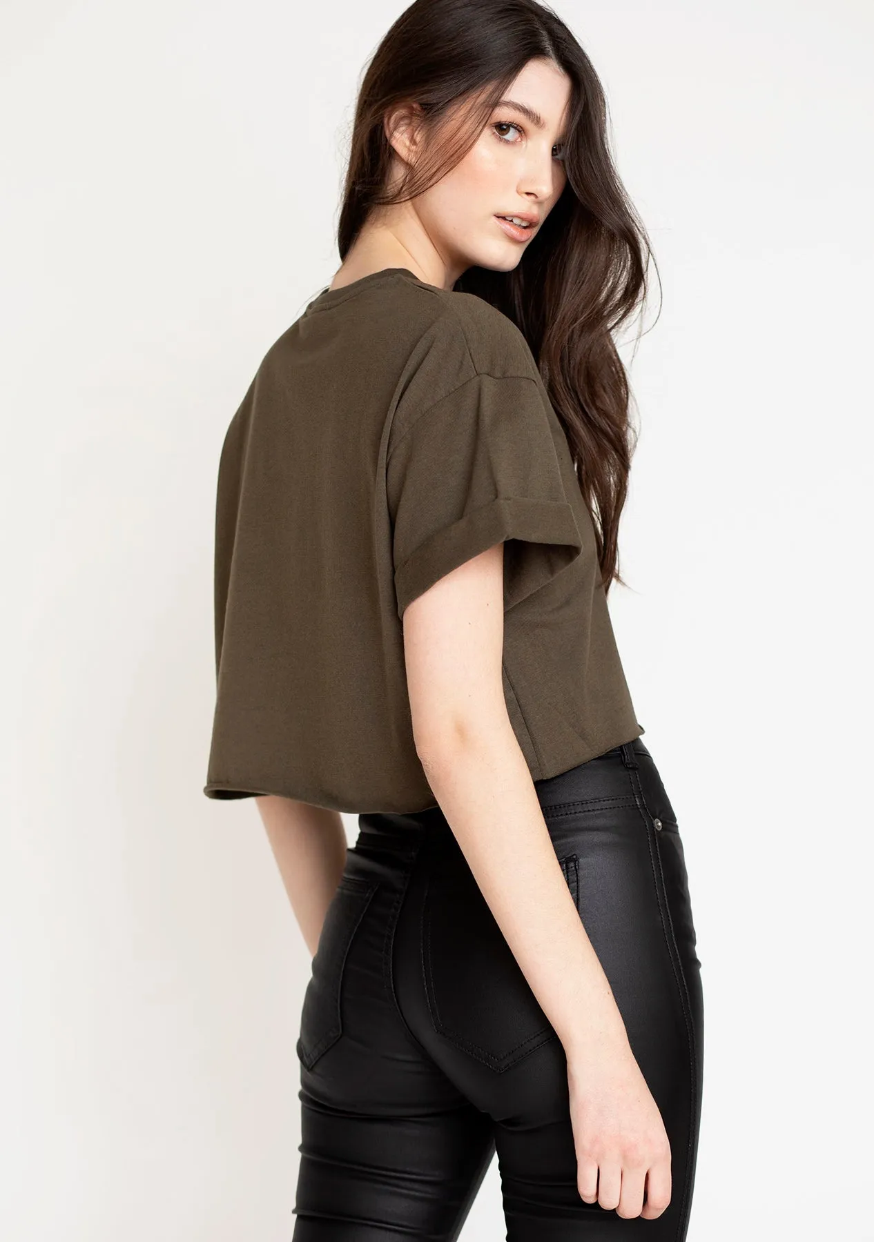 Rolled Sleeve Cropped T-Shirt