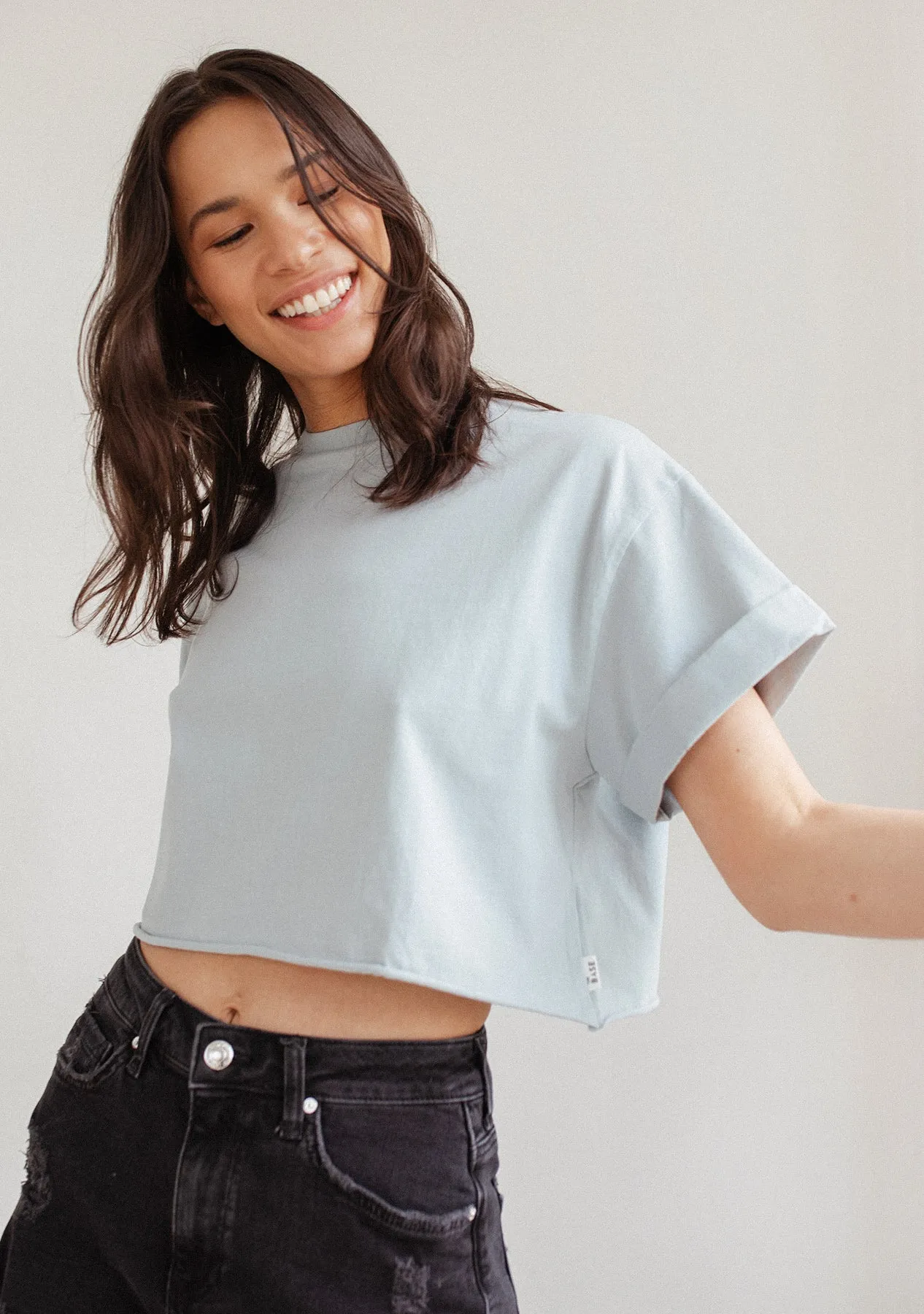 Rolled Sleeve Cropped T-Shirt