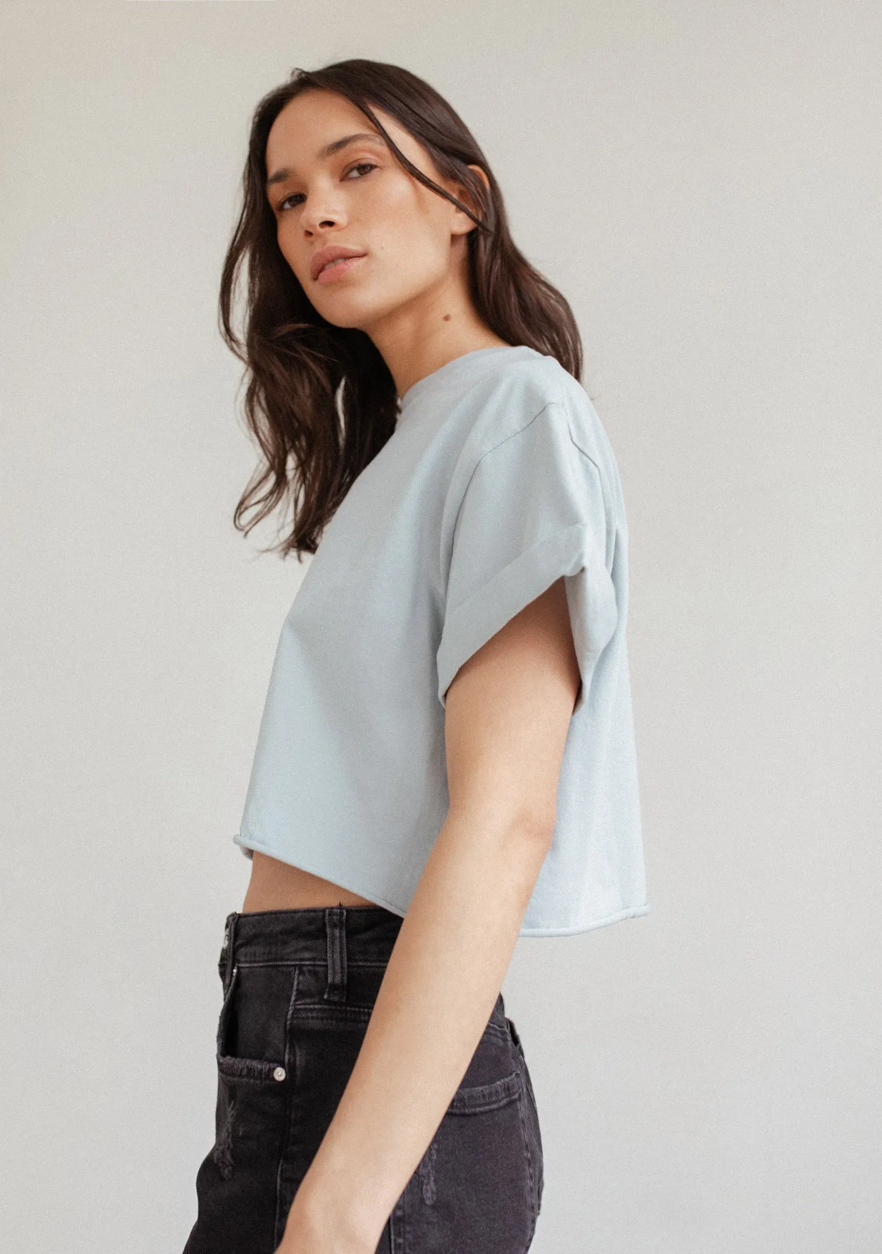 Rolled Sleeve Cropped T-Shirt