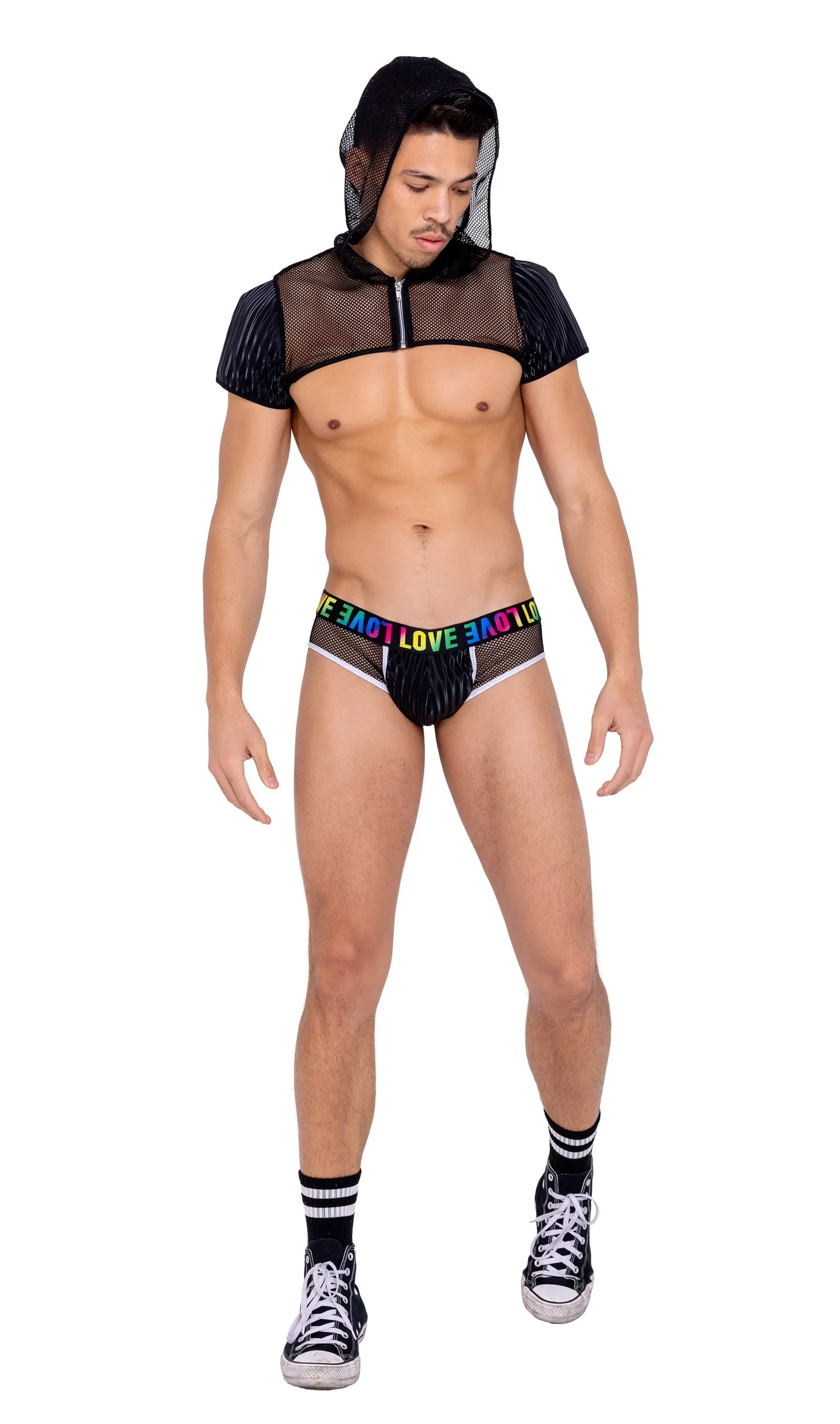 Roma Mens Fishnet Cropped Hoodie - Rave & Festival Wear