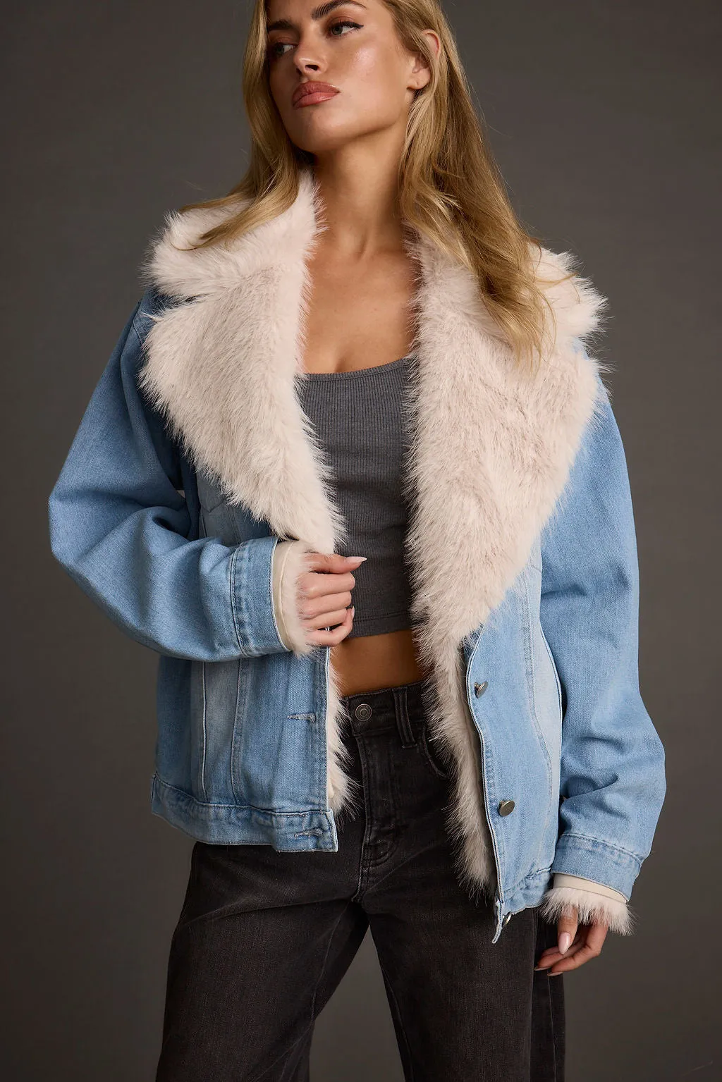 Rylee Denim Jacket with Faux Fur Trim