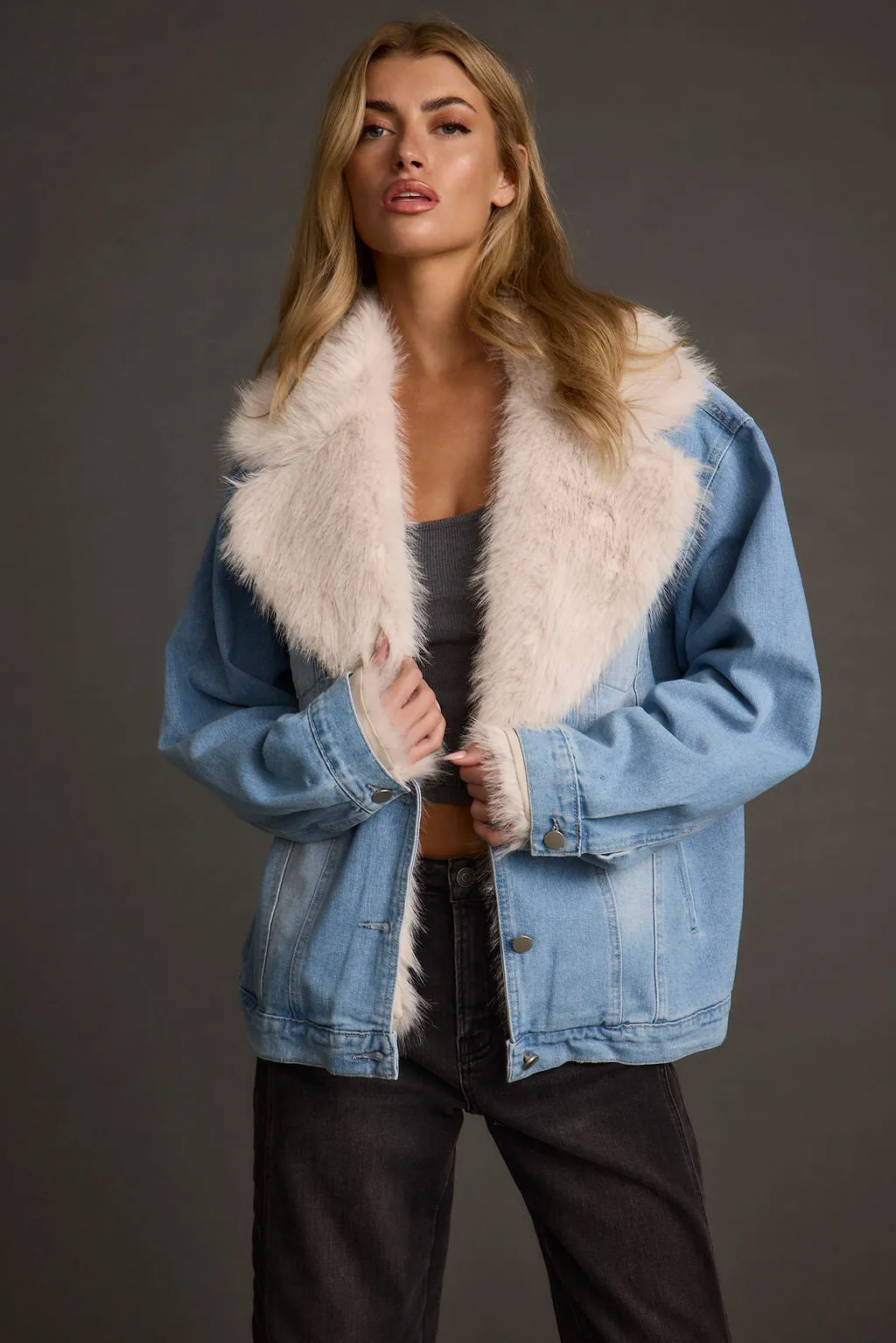 Rylee Denim Jacket with Faux Fur Trim