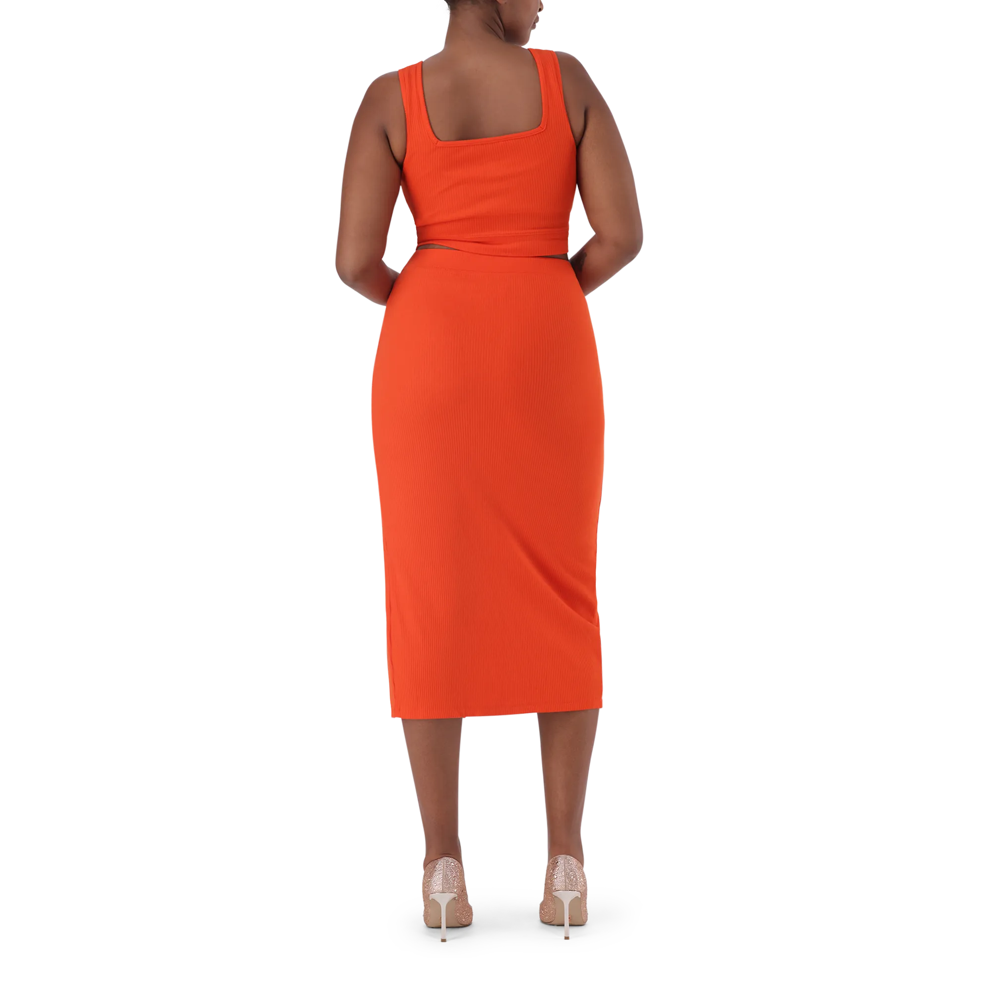 SADIE TANGERINE BODYCON SKIRT WITH ROSE