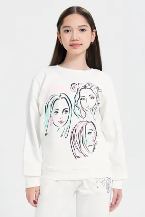 Senior Girls White printed  Sweatshirt