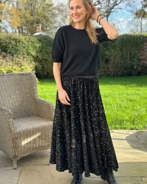 Sequin & Velvet Skirt - Black