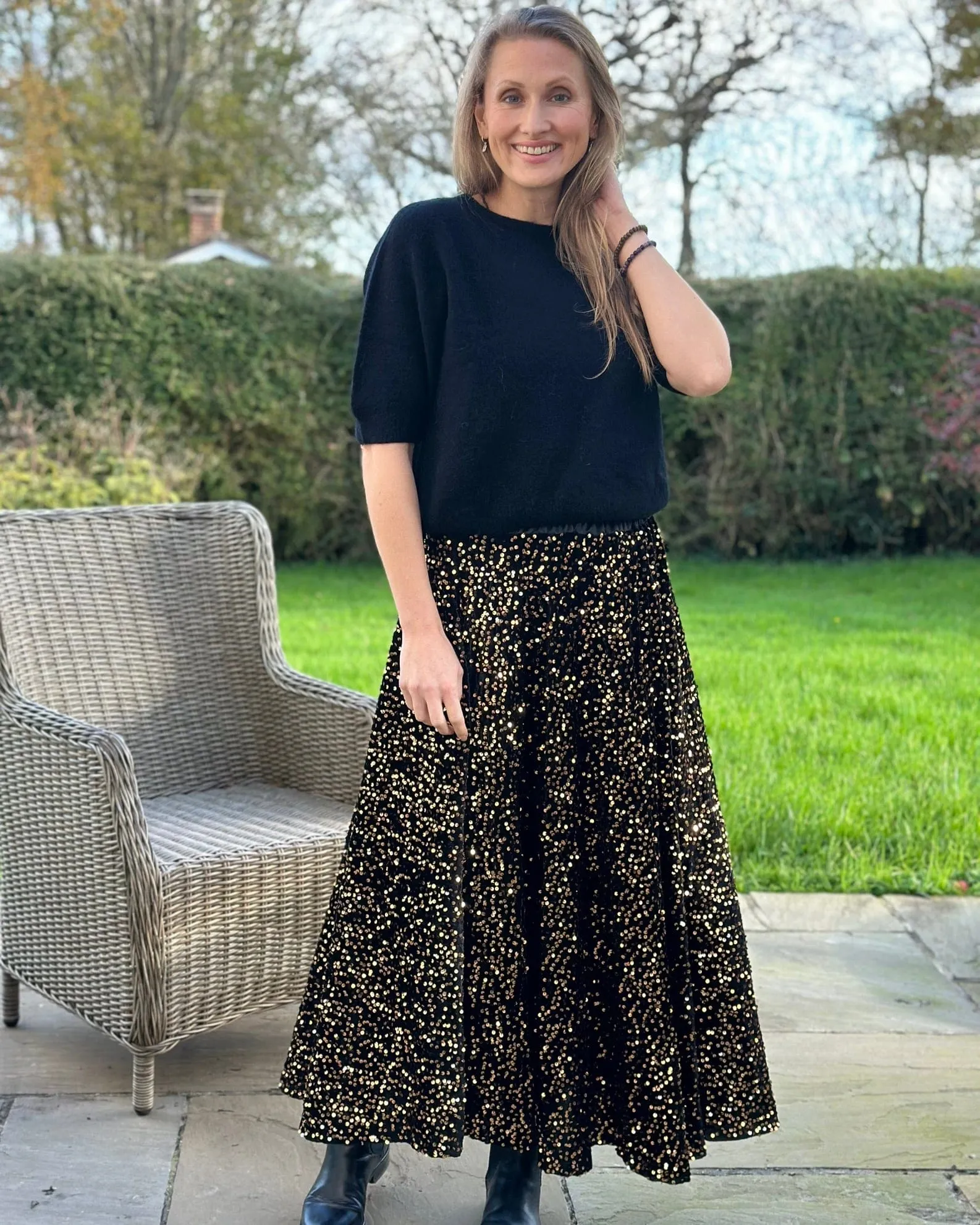 Sequin & Velvet Skirt - Chocolate Brown