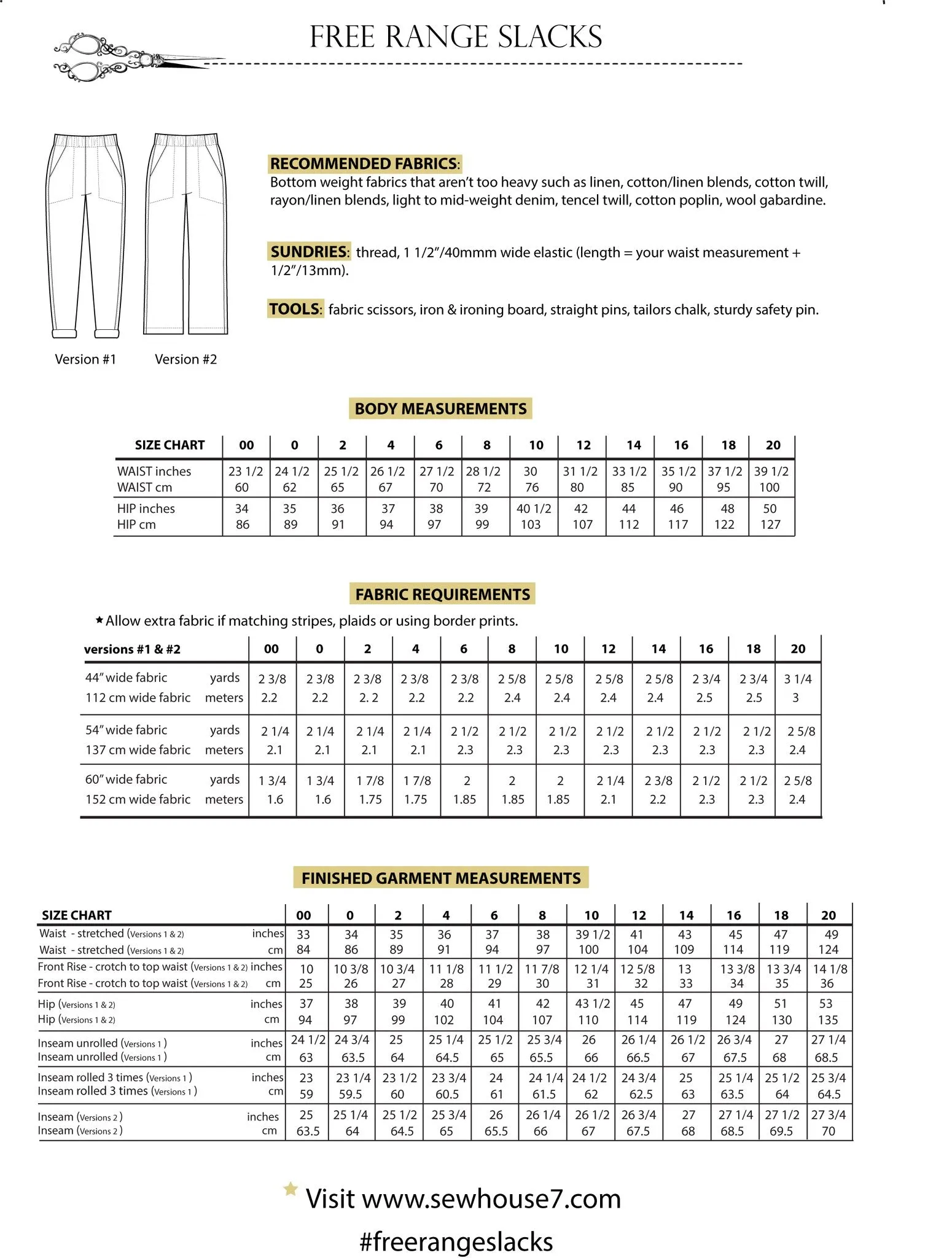 Sew House Seven - Free Range Slacks - Sizes 00-20