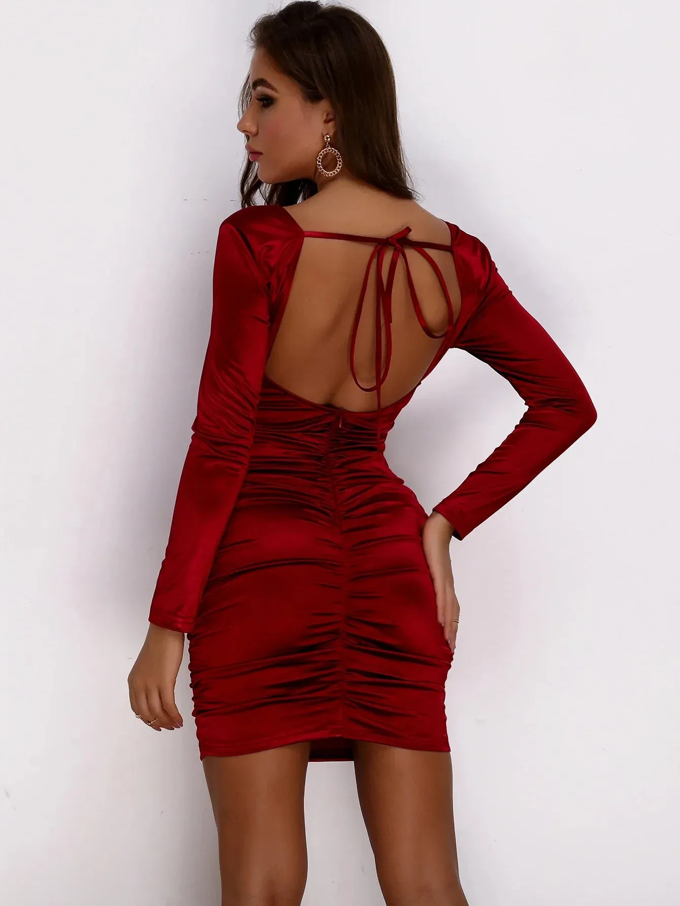 Sexy Long Sleeve Square Neck Bodycon Mini Dress for Women