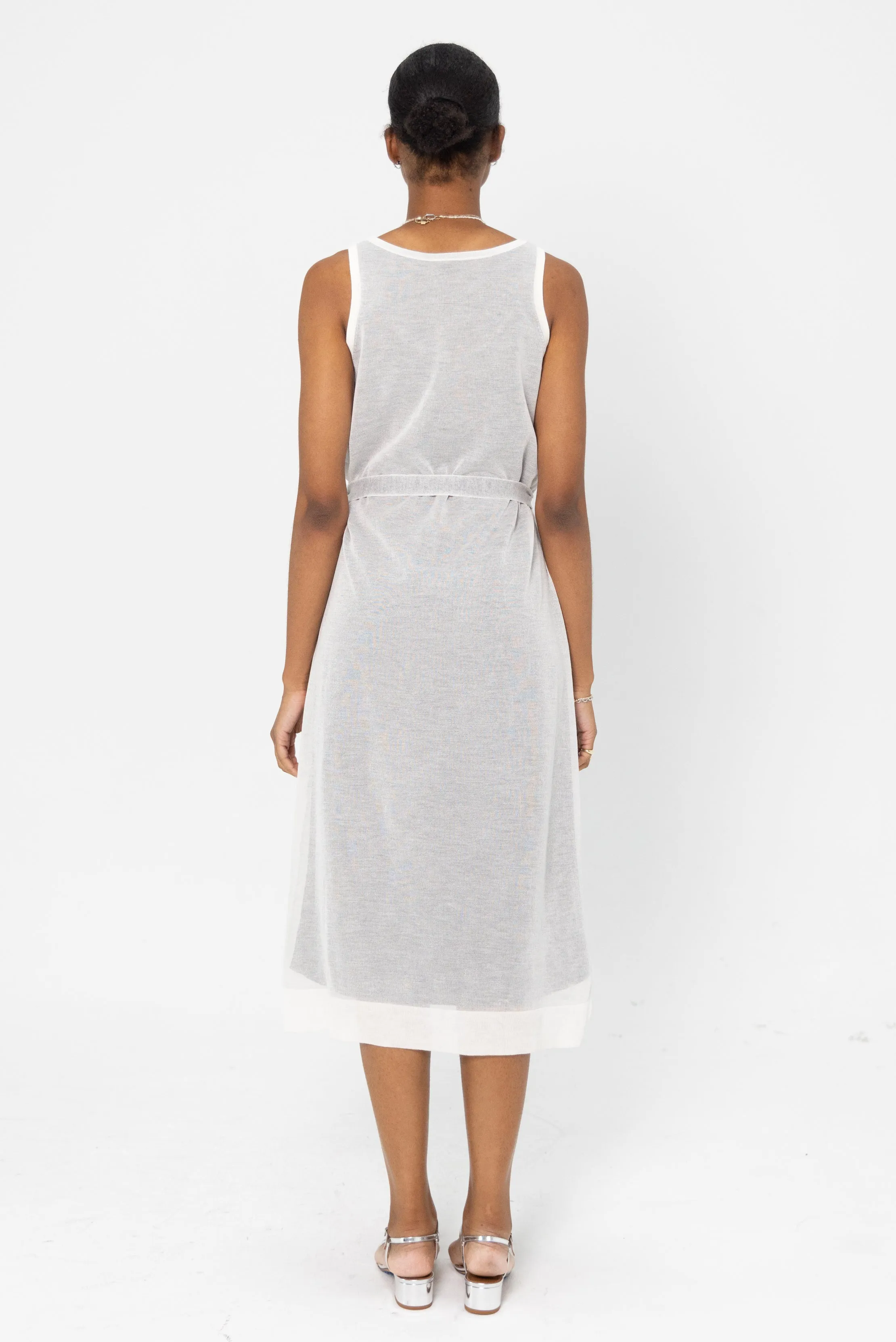 Simmons Sheer Knit Dress, Off-White and Black