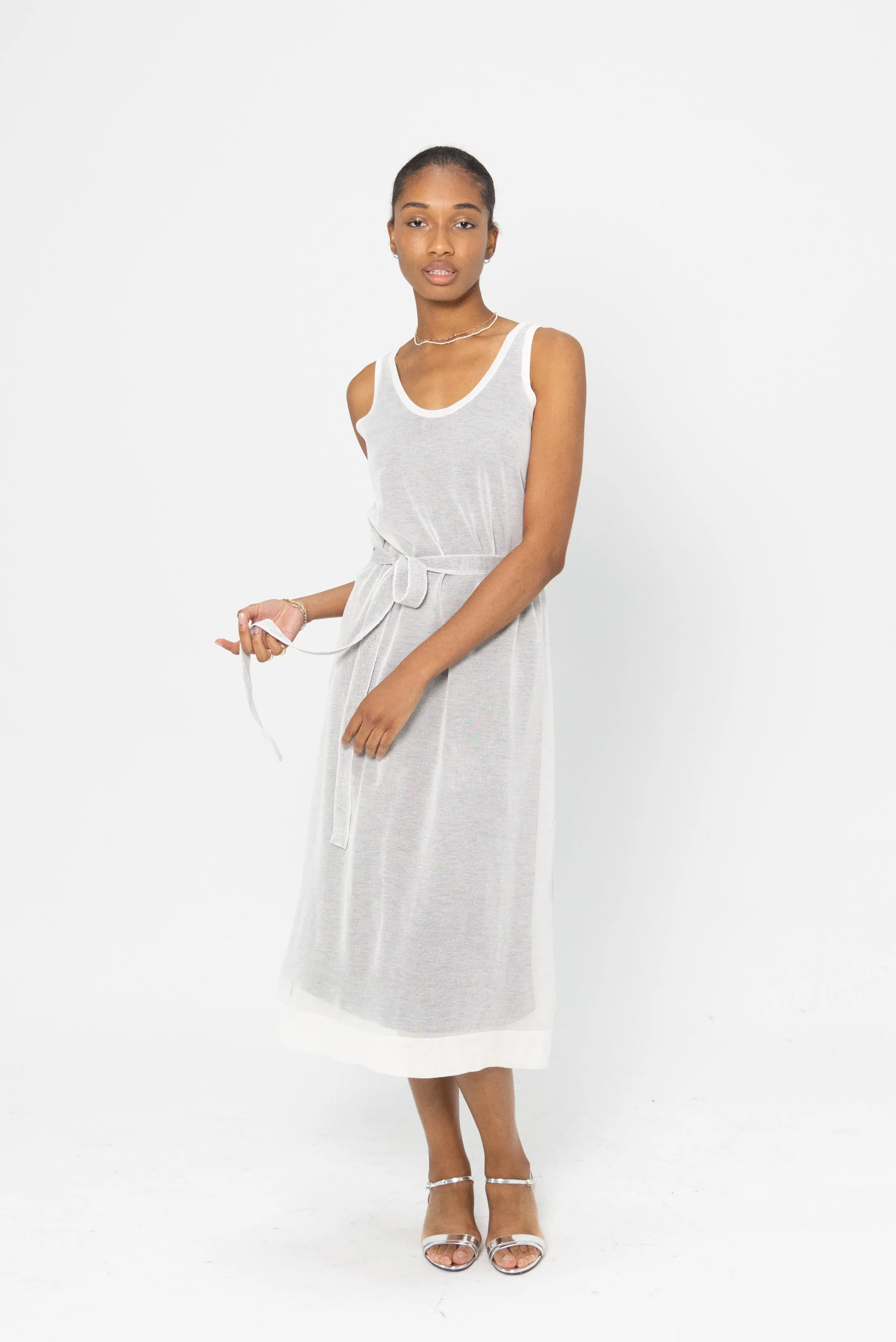 Simmons Sheer Knit Dress, Off-White and Black