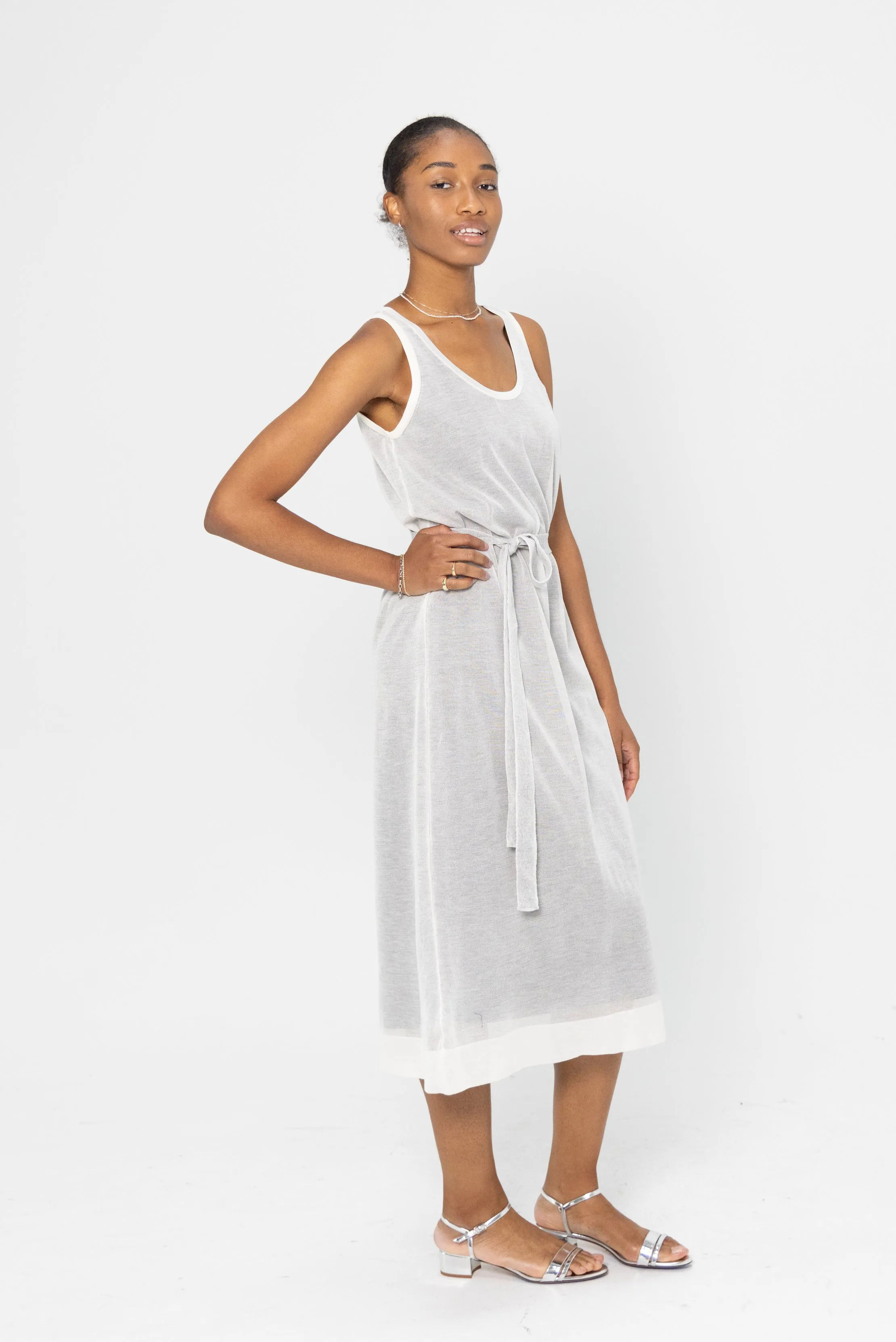 Simmons Sheer Knit Dress, Off-White and Black