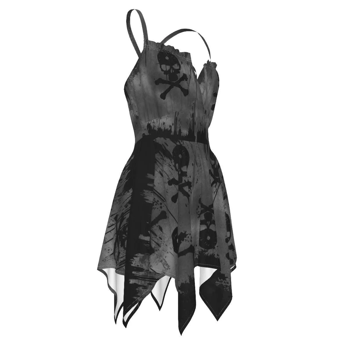 Skull Gray Gothic All-Over Print Women's Slip Dress