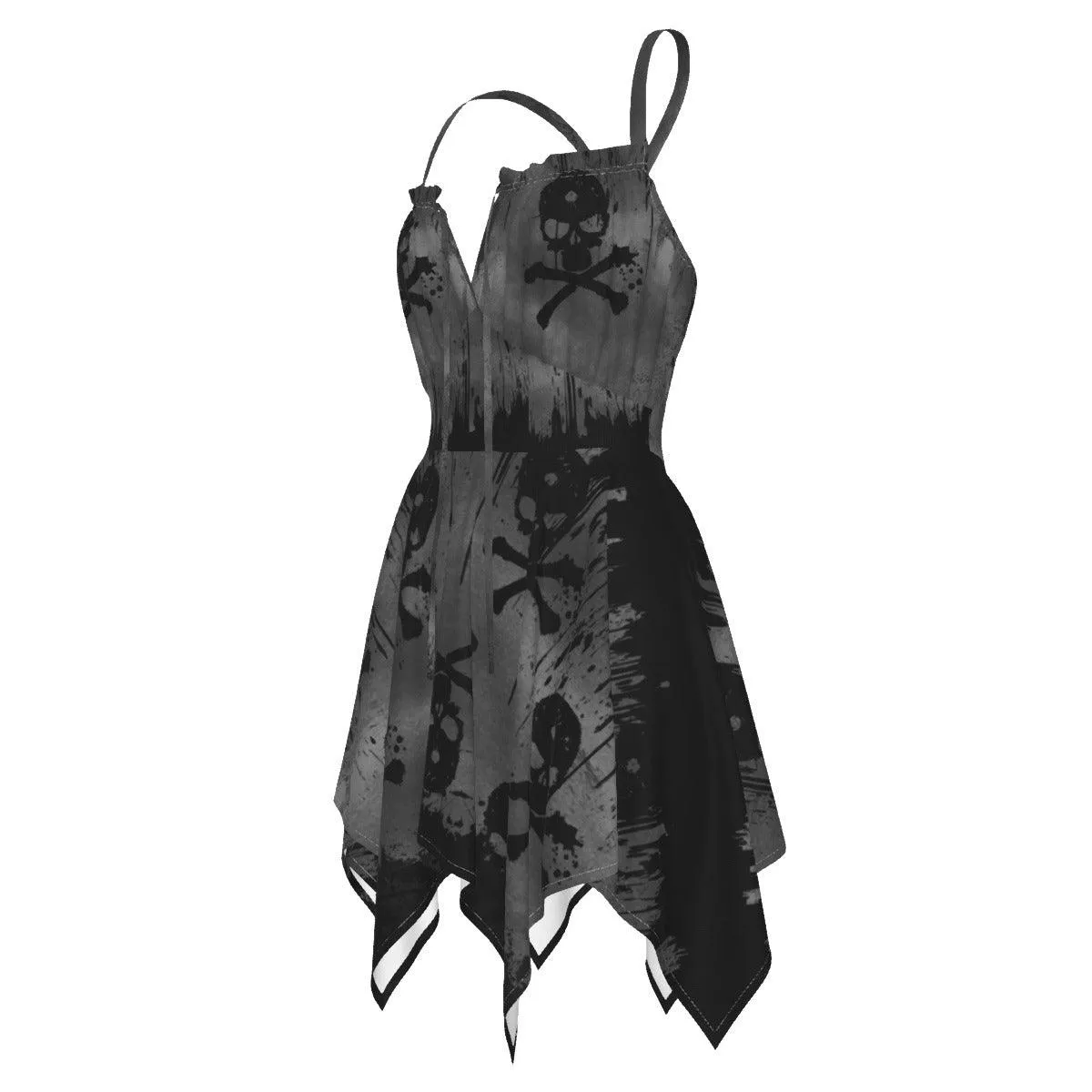 Skull Gray Gothic All-Over Print Women's Slip Dress