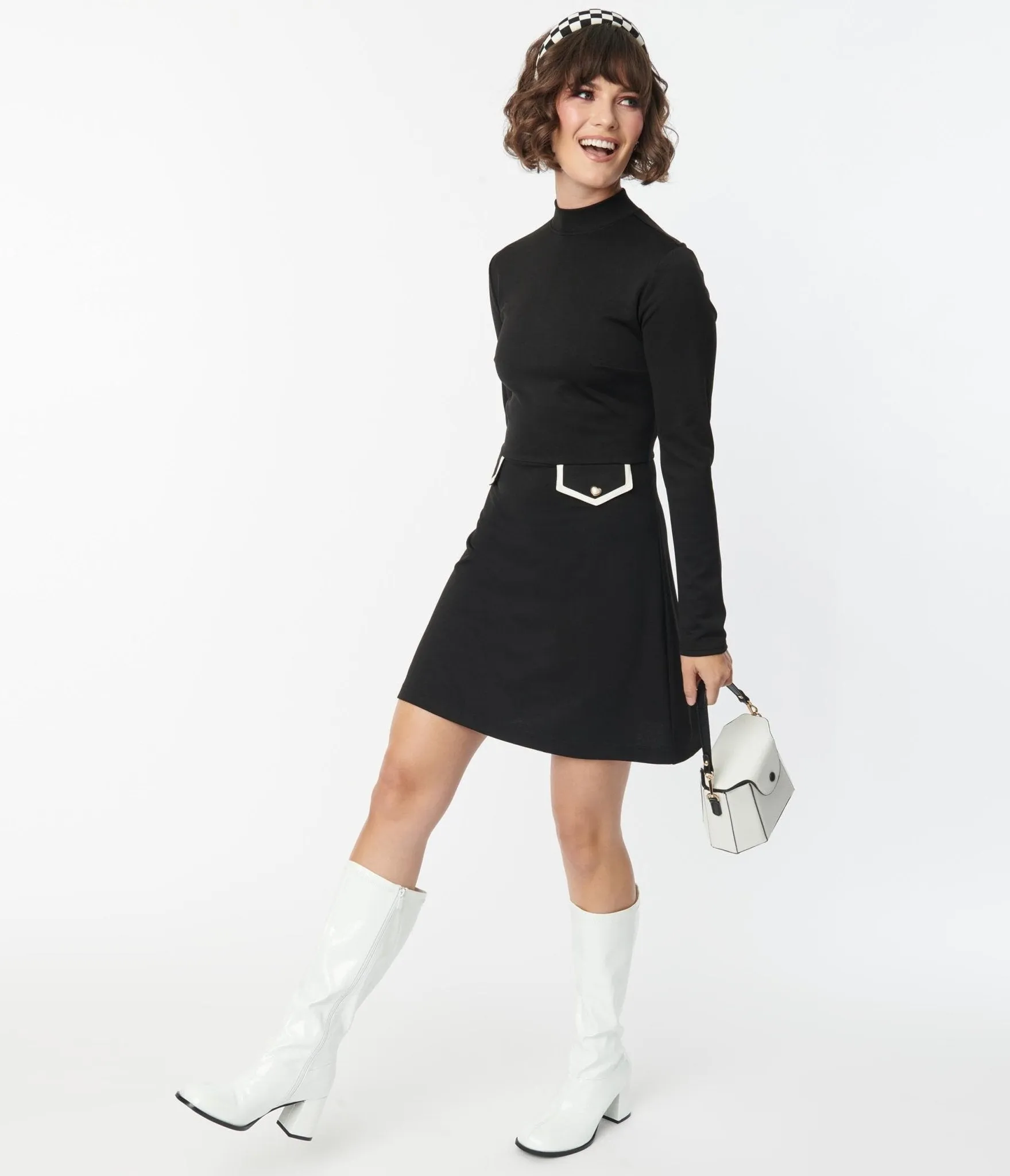 Smak Parlour Black Mock Turtleneck Fit & Flare Dress