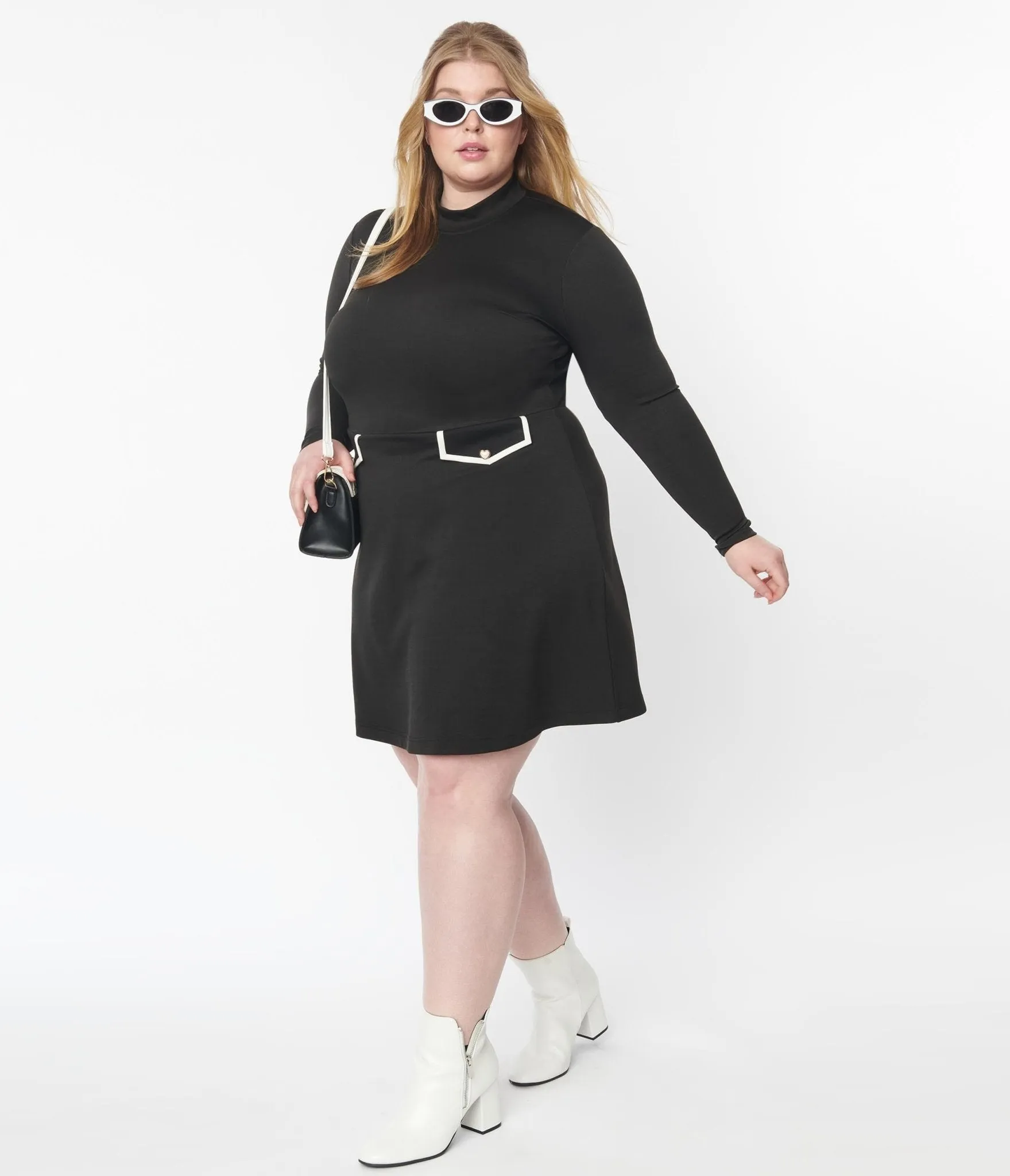 Smak Parlour Plus Size Black Mock Turtleneck Fit & Flare Dress