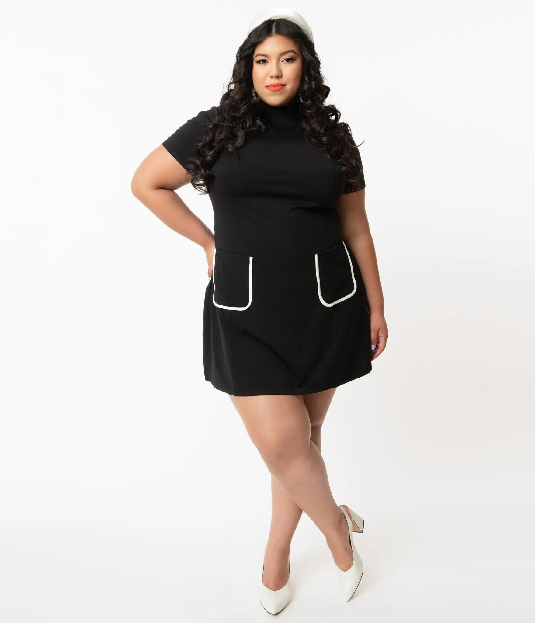 Smak Parlour Plus Size Black Mock Turtleneck Wave Maker Dress