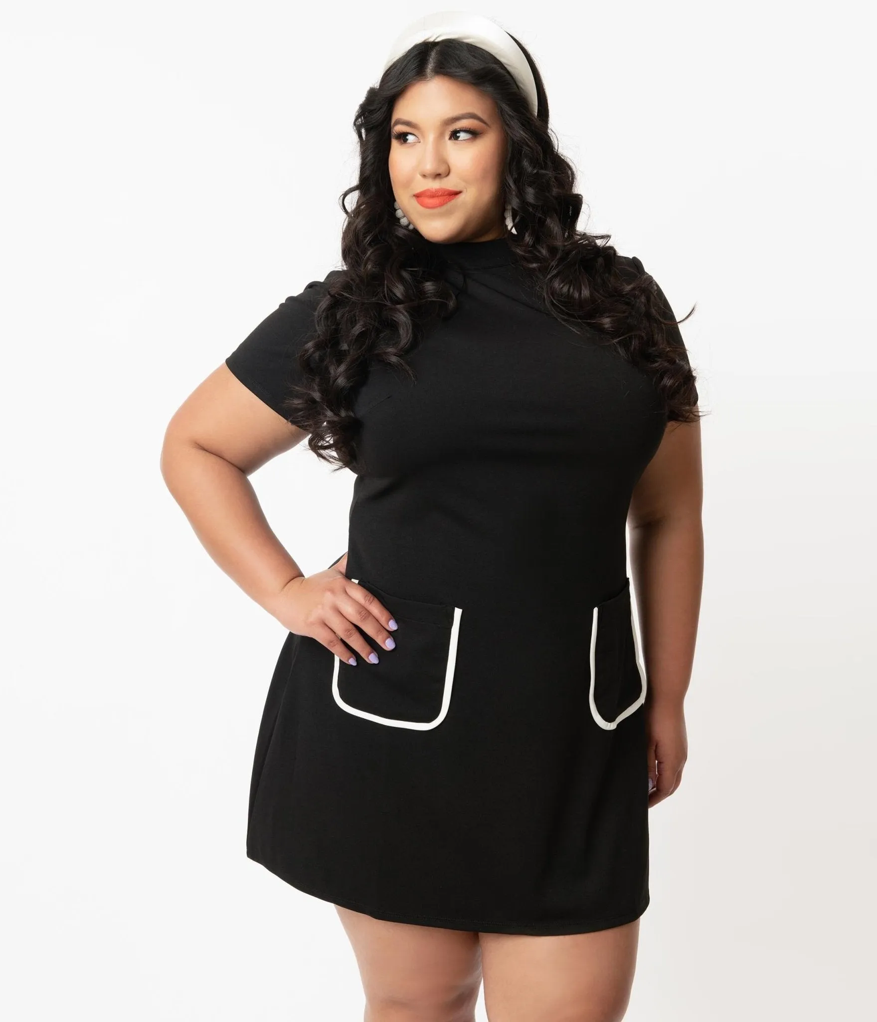 Smak Parlour Plus Size Black Mock Turtleneck Wave Maker Dress