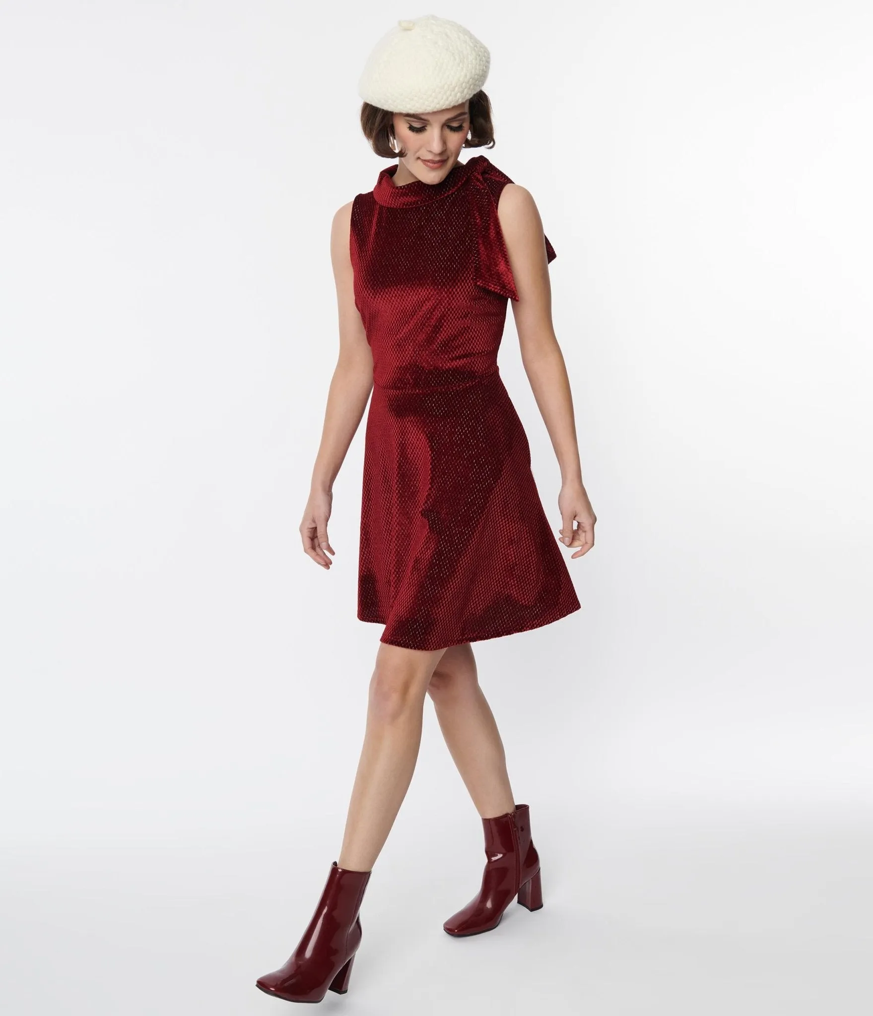 Smak Parlour Ruby Red Mock Neck Fit & Flare Dress