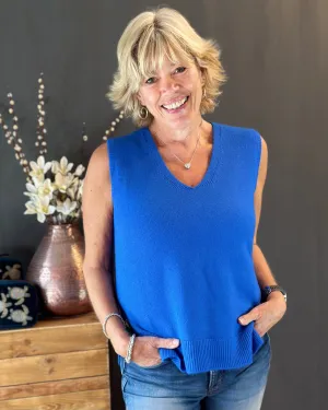 Soft Knit V-Neck Sleeveless Tank Top - Cobalt Blue