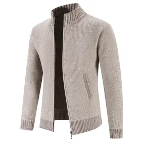 Solid Color Stand Collar Knitted Cardigan