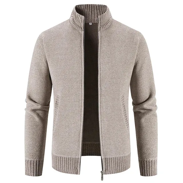 Solid Color Stand Collar Knitted Cardigan