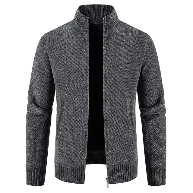 Solid Color Stand Collar Knitted Cardigan