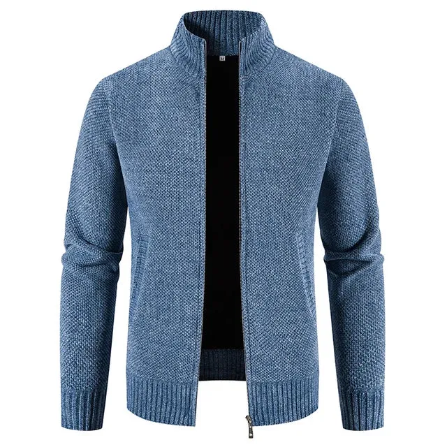 Solid Color Stand Collar Knitted Cardigan