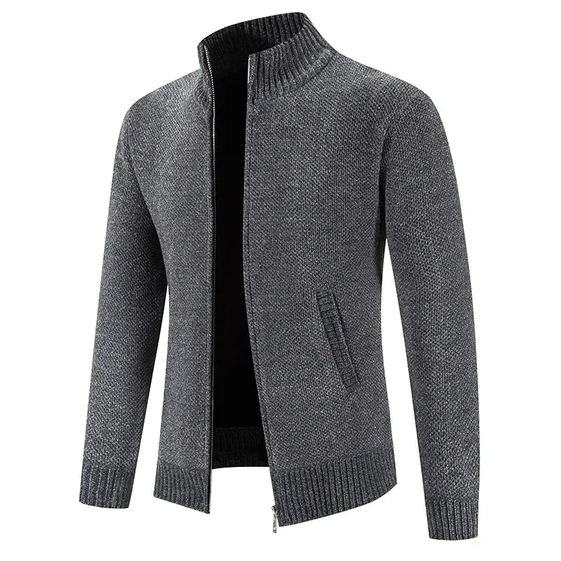 Solid Color Stand Collar Knitted Cardigan