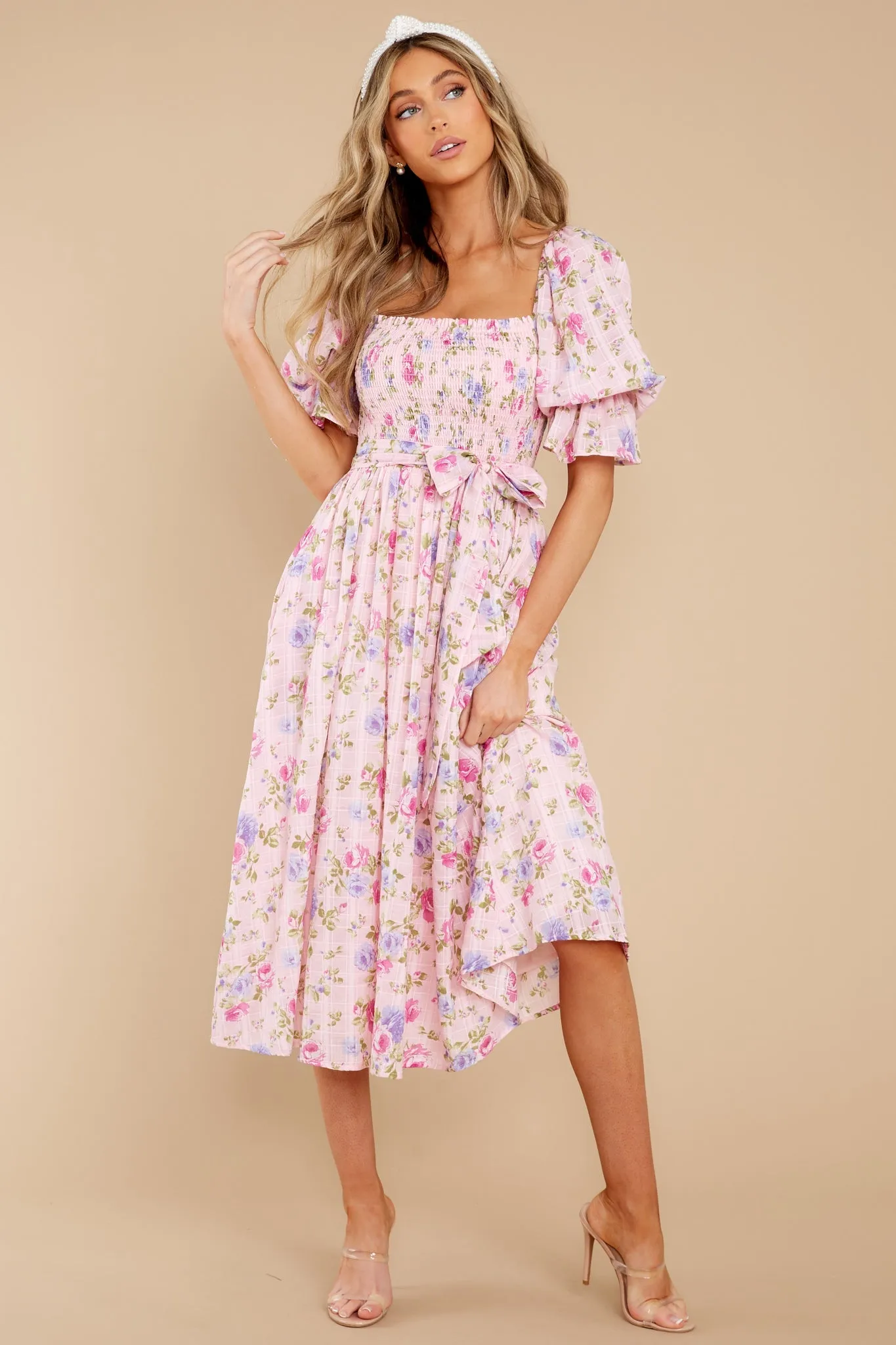 Someone I Adore Pink Multi Floral Print Cotton Midi Dress