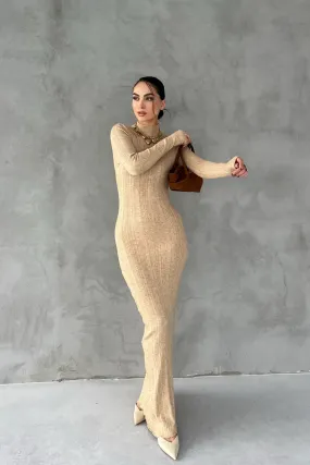 Stone Corduroy Half Turtleneck Long Knit Dress