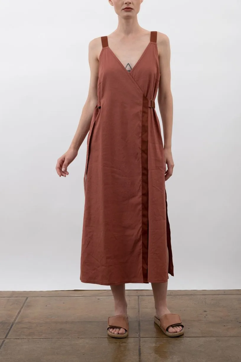 Stretch Linen Faux Wrap Dress - WALTRINA