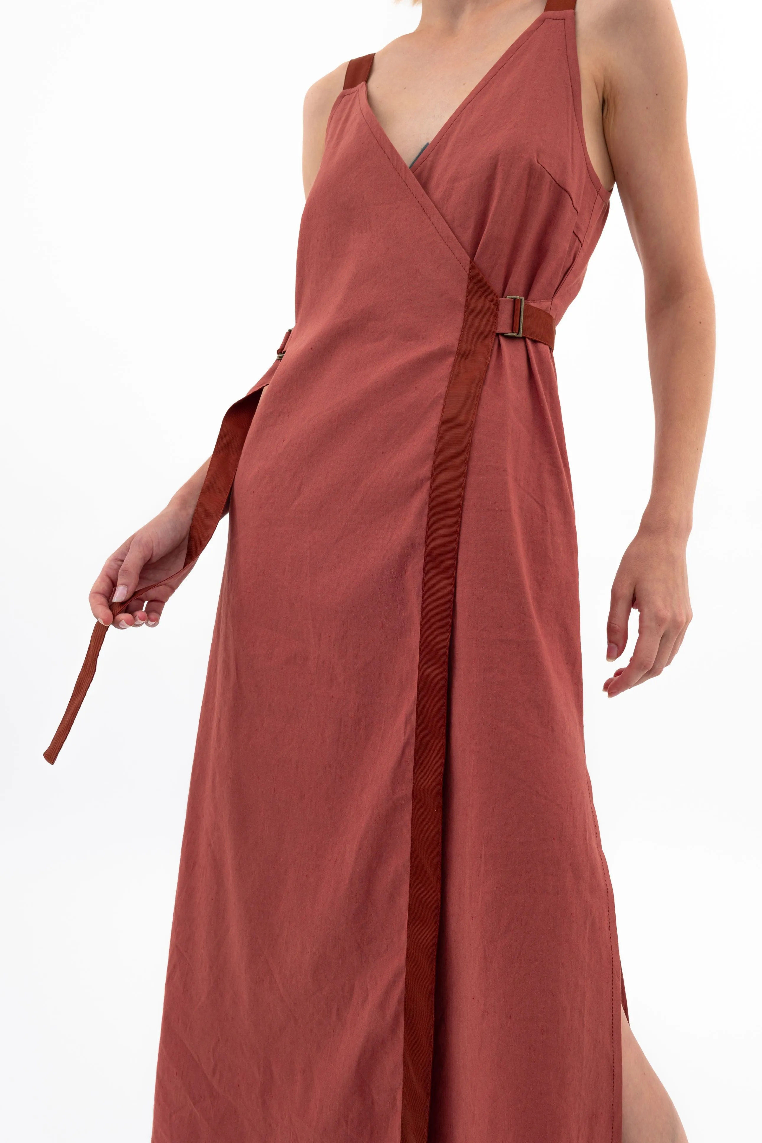 Stretch Linen Faux Wrap Dress - WALTRINA