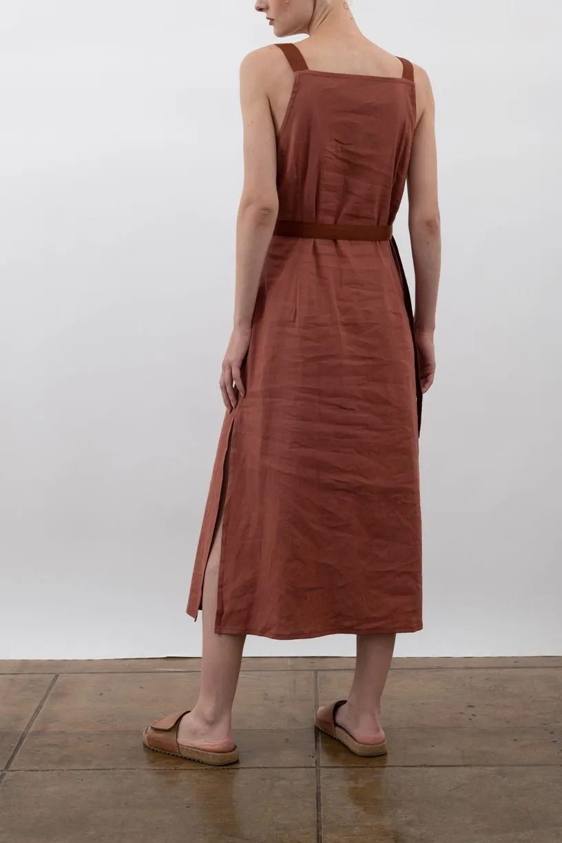 Stretch Linen Faux Wrap Dress - WALTRINA